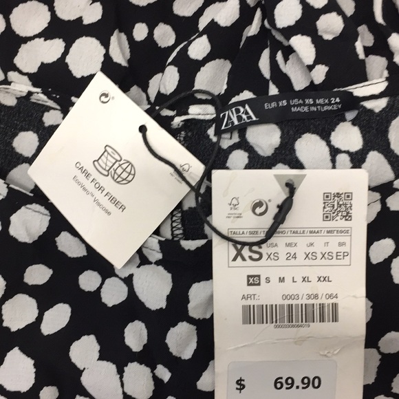 ZARA BLACK & WHITE POLKADOT SPOTTED PRINTED ELASTIC WAIST MIDI DRESS $69.90 - Picture 2 of 13